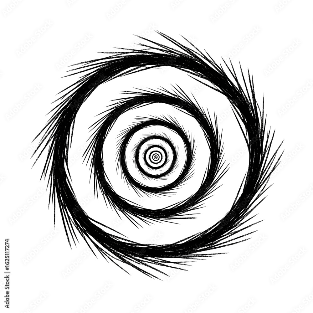 Aufkleber circular feathered vortex design with diminishing concentric circles in a radial arrangement and tex