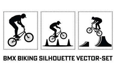 
A Black and White BMX Biking Silhouette Vector silhouette Set

