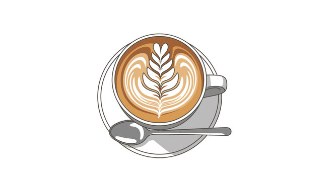 Elegant Latte Art in Coffee Cup Vector Illustration
