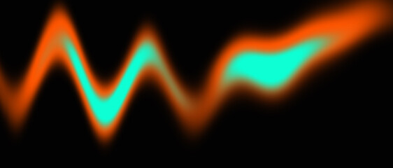 Vibrant orange and turquoise waves dance across a modern black backdrop creating energetic abstract art