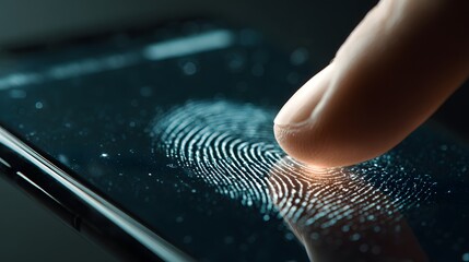 Close-up of a fingertip unlocking phone using biometric sensor