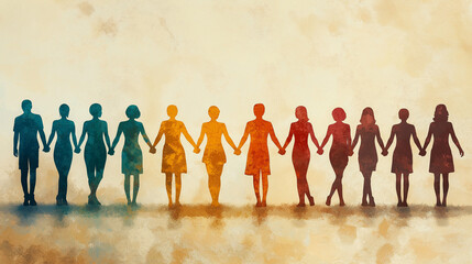 Human silhouettes holding hands across borders flat lay with soft earth tone background symbolizing unity fraternity and global harmony