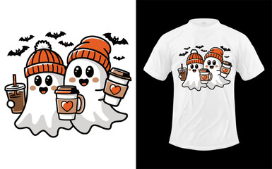 A cute and funny ghost character in a silhouette style perfect for Halloween spooky season and general spooky vibes
