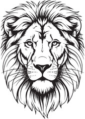 Vector art of closeup portrait of a lions head with a full mane, isolated on white background