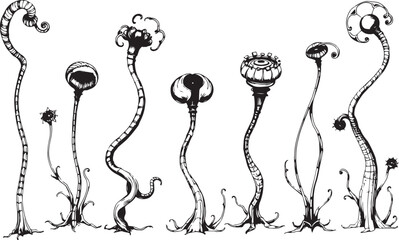 Set of plants and flowers. Hand drawn vector illustration	