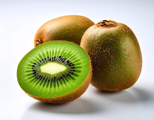 Vibrant Green Kiwi Halves and Whole Fruits