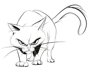 Obraz premium An intense cat, captured in a bold, linear illustration, with a furrowed brow and intense gaze, exudes an attitude of determination. The graphic style brings out a sense of movement.