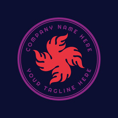 Round Star Fire Tribal Flame Badge Emblem Label Logo Design