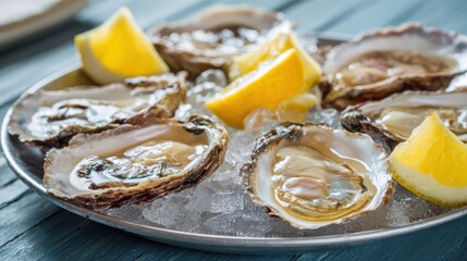 Oysters on ice with lemon