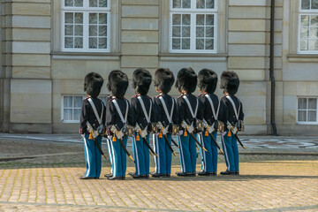 Royal Life Guards in front of Amalienborg Palace, Copenhagen, Denmark, Europe 2024