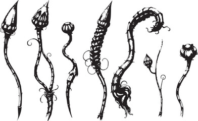 Set of plants and flowers. Hand drawn vector illustration	