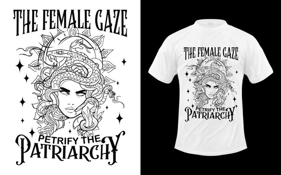 Empowering female silhouette advocating for the petrify the patriarchy movement symbolizing strength and resistance in a bold graphic design