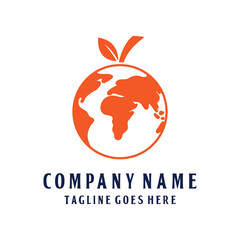 Fototapeta premium World Globe Earth Planet with Orange Citrus Lemon Lime Fruit Logo Design