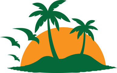 Palm Tree Island Logo Vector Template for Travel Resort and Vacation Branding