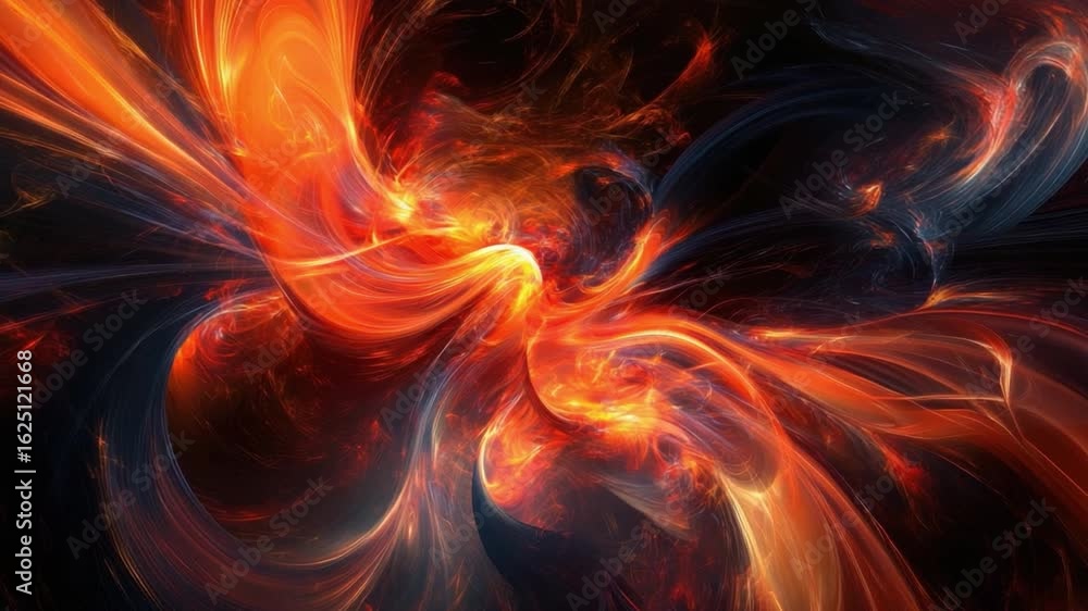 Poster abstract vibrant swirling patterns of orange and blue hues creating a mesmerizing illusion of dynami