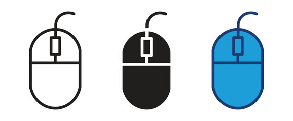 Computer mouse vector icon set  isolated transparent . outline and filled version . Vector illustration .