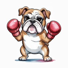Charming Watercolor Illustration of a Bulldog Boxer Ready to Spar on a White Background