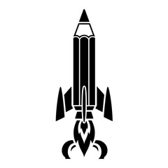 Fototapeta premium Vector illustration of a pencil shaped rocket launching in flat black and white style.