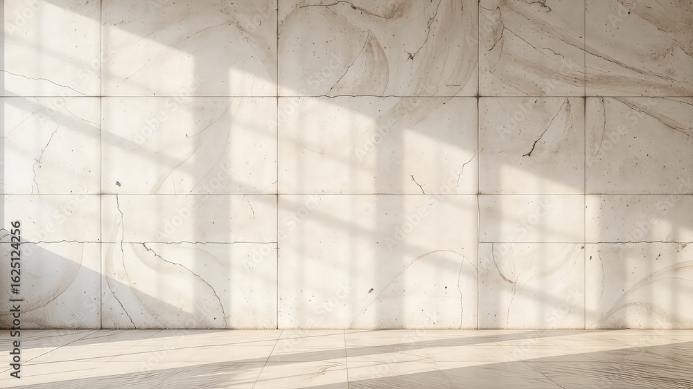 Aufkleber sunlight cast through a window falls upon a tiled surface of light cream colors showing a subtle, pa
