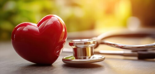 The red heart symbolizing love alongside a stethoscope promoting health awareness