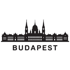 Budapest city skyline. Black cityscape. Vector banner. Vector black silhouette. with white background