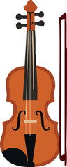 The image shows a flat vector illustration of a brown violin with its bow, depicted in a simple and stylized design.