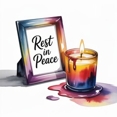 Colorful Watercolor Illustration of a Candle and a Picture Frame With a Heartfelt Message of Remembrance