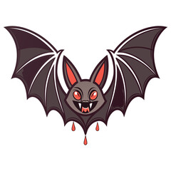 A cartoon style Halloween bat with wide open wings and dripping blood