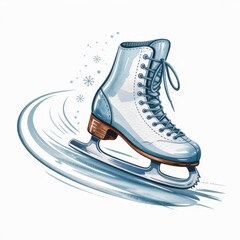 Watercolor Illustration of an Ice Skate Gliding on Ice During a Winter Sports Activity