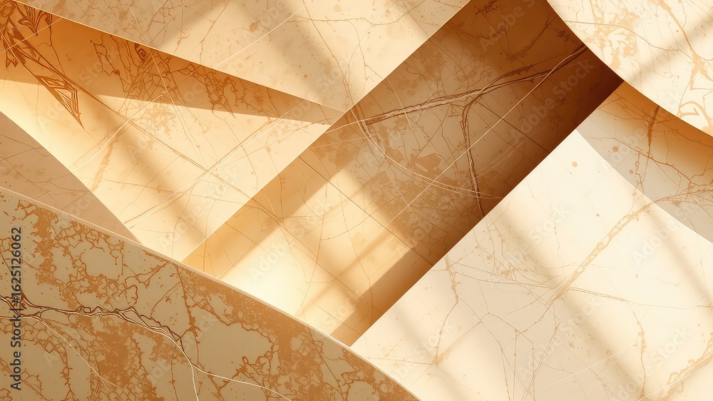 Aufkleber warm beige and brown marbled surfaces arranged in overlapping geometric planes catch soft light crea