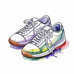 Colorful Watercolor Illustration of Classic Sneakers Showcasing Vibrant Artistic Design and Detail