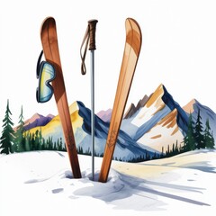 Ski Poles and Gear Nestled in Snowy Mountains During the Winter Season
