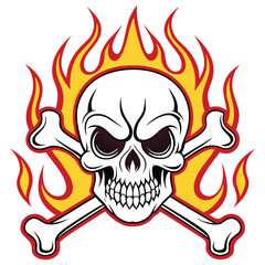 Skull and Crossbones on Fire with Red and Yellow Flames Graphic