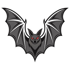 Stylized gray bat with spread wings and menacing red eyes illustration