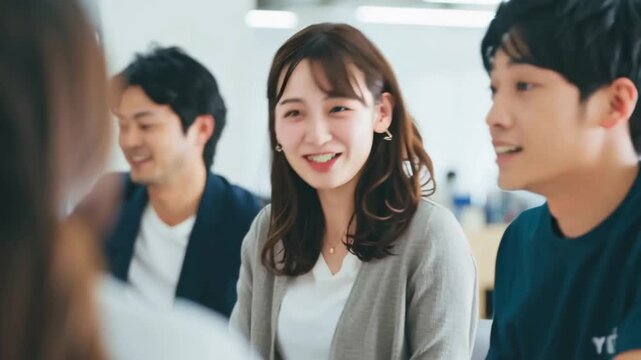 楽しそうに会議をする社員