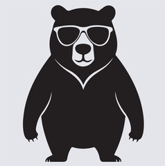a grizzly bear with cool sunglasses silhouette vector art illustration, panda bear vector illustration