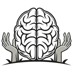 Symbolic illustration of a brain being held up by two hands