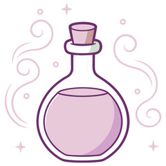 Whimsical Illustration of a Potion Bottle with Magical Swirls and Stars