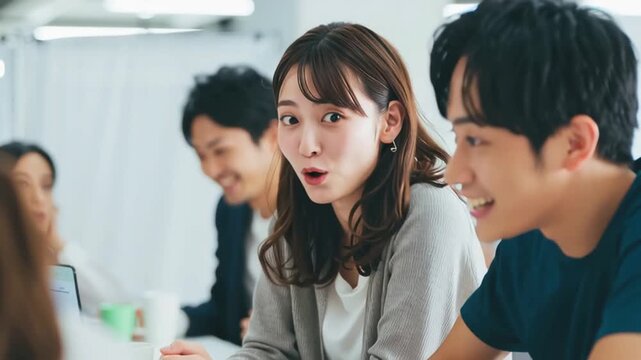 楽しそうに会議をする社員