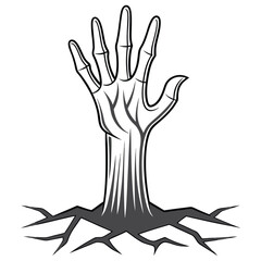 Zombie hand rising from cracked ground, a halloween horror illustration