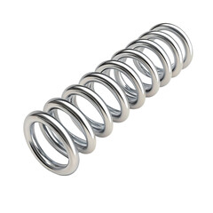 Isolated on a white background, a metallic steel spring forms a flexible spiral coil