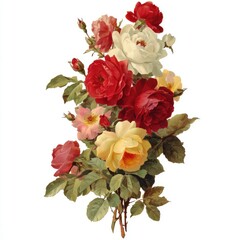 Vintage Floral Bouquet Of Red White Yellow And Pink Roses