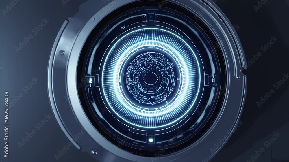 Aufkleber futuristic circular interface with glowing blue patterns and complex digital details