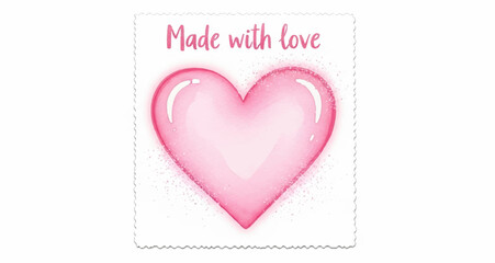 Pink heart with text "Made with love" on white background