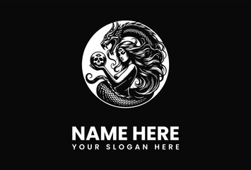 Intricate Siren with Dragon and Skull Symbolic Design.