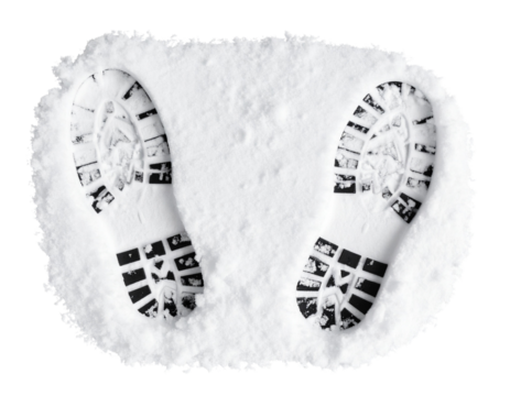  Footprints in Fresh Snow, Human Shoe Prints, Top-Down View, Isolated PNG
