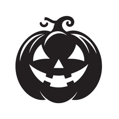 black Spooky face pumpkin Silhouette Vector, High Quality Illustration on White Background