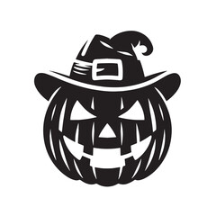 black Smiling Jack-o’-lantern Silhouette Vector, High Quality Illustration on White Background