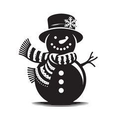 black Snowman with scarf Silhouette Vector, High Quality Illustration on White Background
