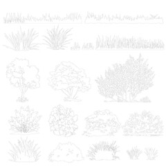 cad vegetation, linear illustrations, plants and grass	
